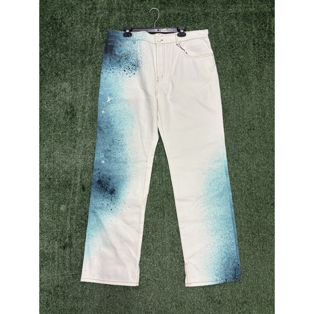 Louis Vuitton LV Spray Denim Pants White Blue Monogram Jeans Size 38 NWT